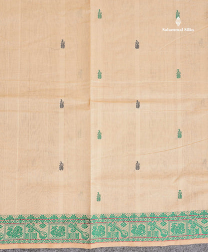 Thread Work Boder Of Cream Sandal Semi Silk Cotton Saree 