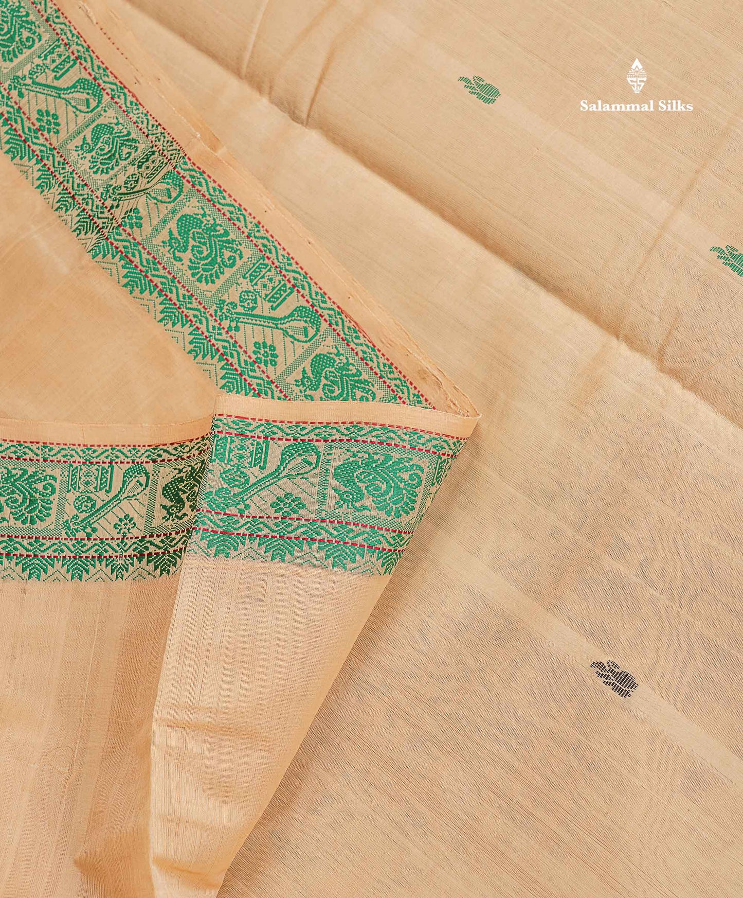 Semi Silk Cotton Saree - Cream Sandal Colour Body With Thread Work Border