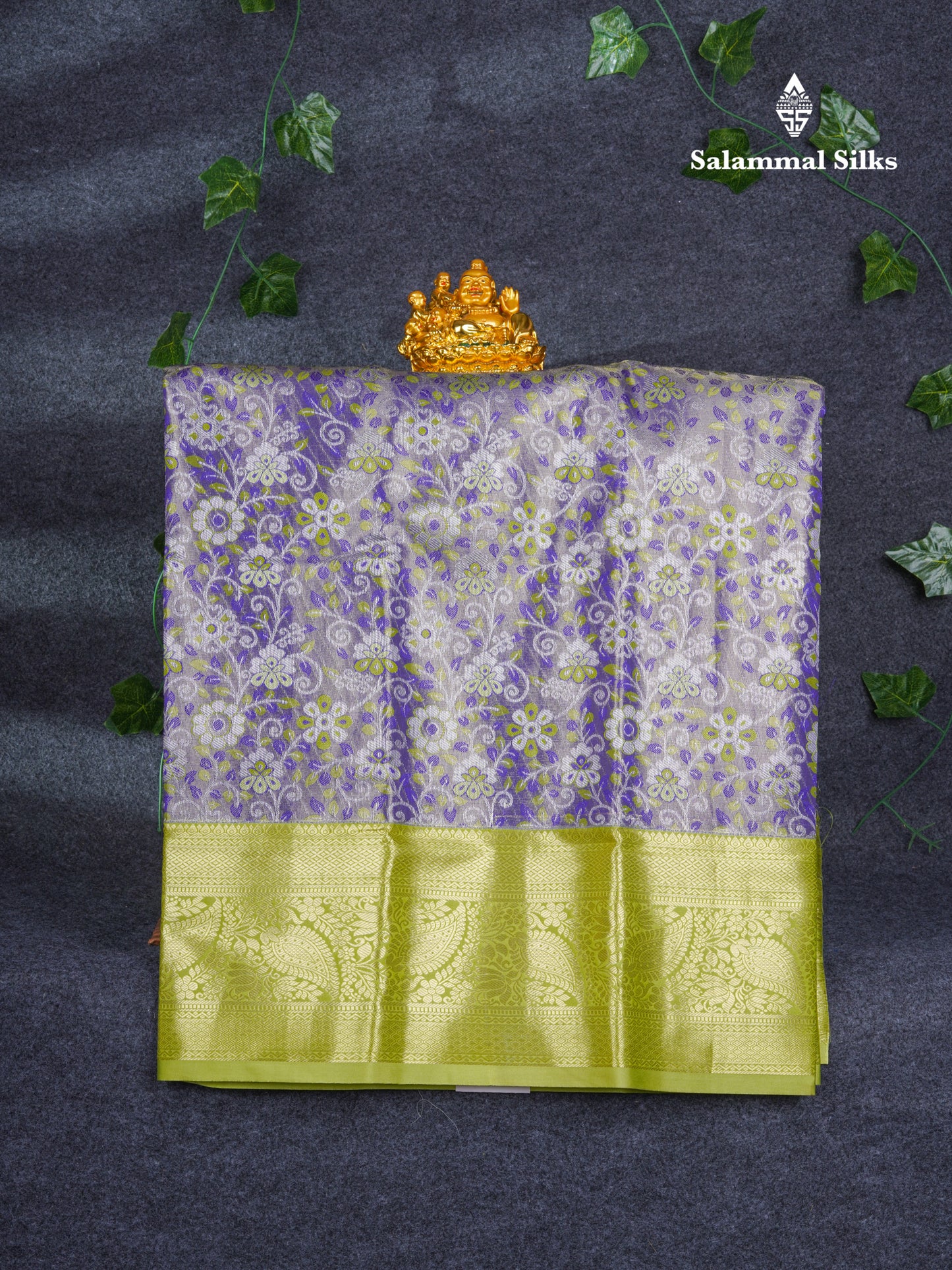 Semi Silk Pattu Pavadai Tissue ( Violet ) with Parrot Green Blouse 27"