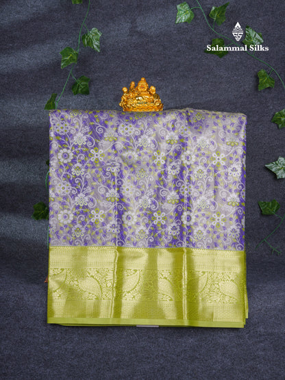 Semi Silk Pattu Pavadai Tissue ( Violet ) with Parrot Green Blouse 27"