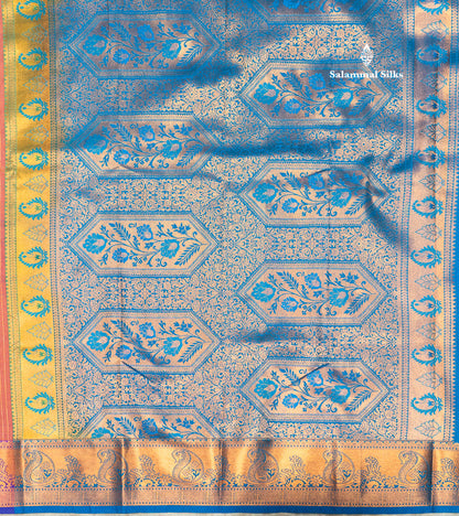 Bottle Green Colour Semi Silk Saree With Navy Blue Copper Zari Border
