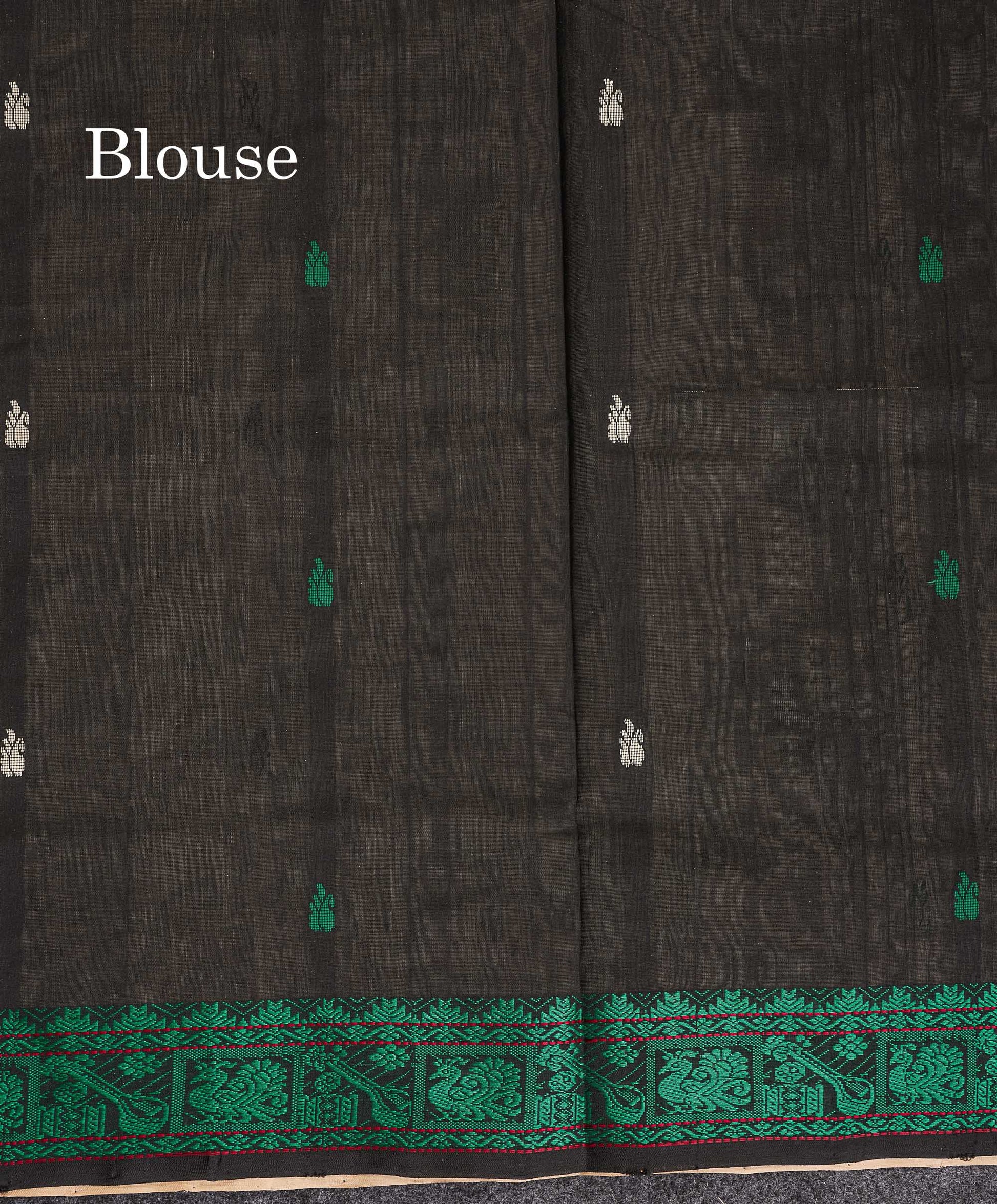 Contrast Black Blouse Of Cream Sandal Semi Silk Cotton Saree 