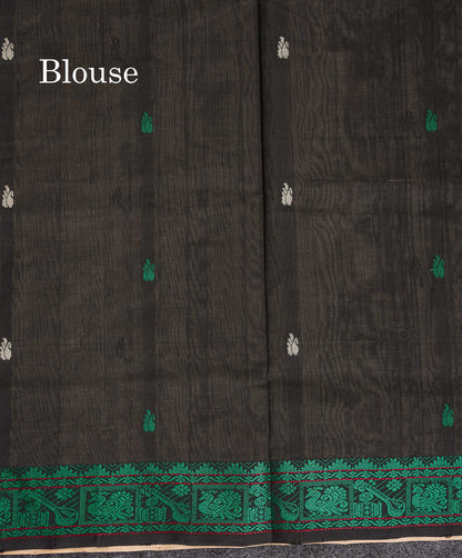Contrast Black Blouse Of Cream Sandal Semi Silk Cotton Saree 