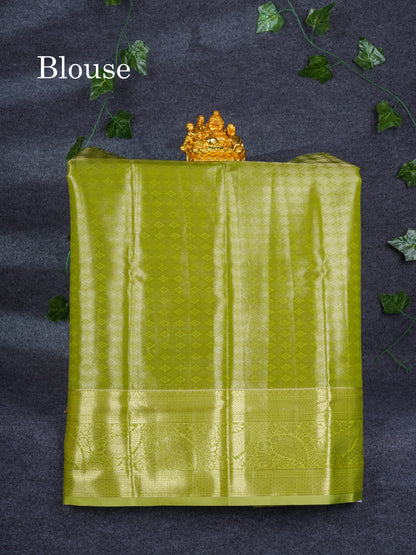 Semi Silk Pattu Pavadai Tissue ( Violet ) with Parrot Green Blouse 27"