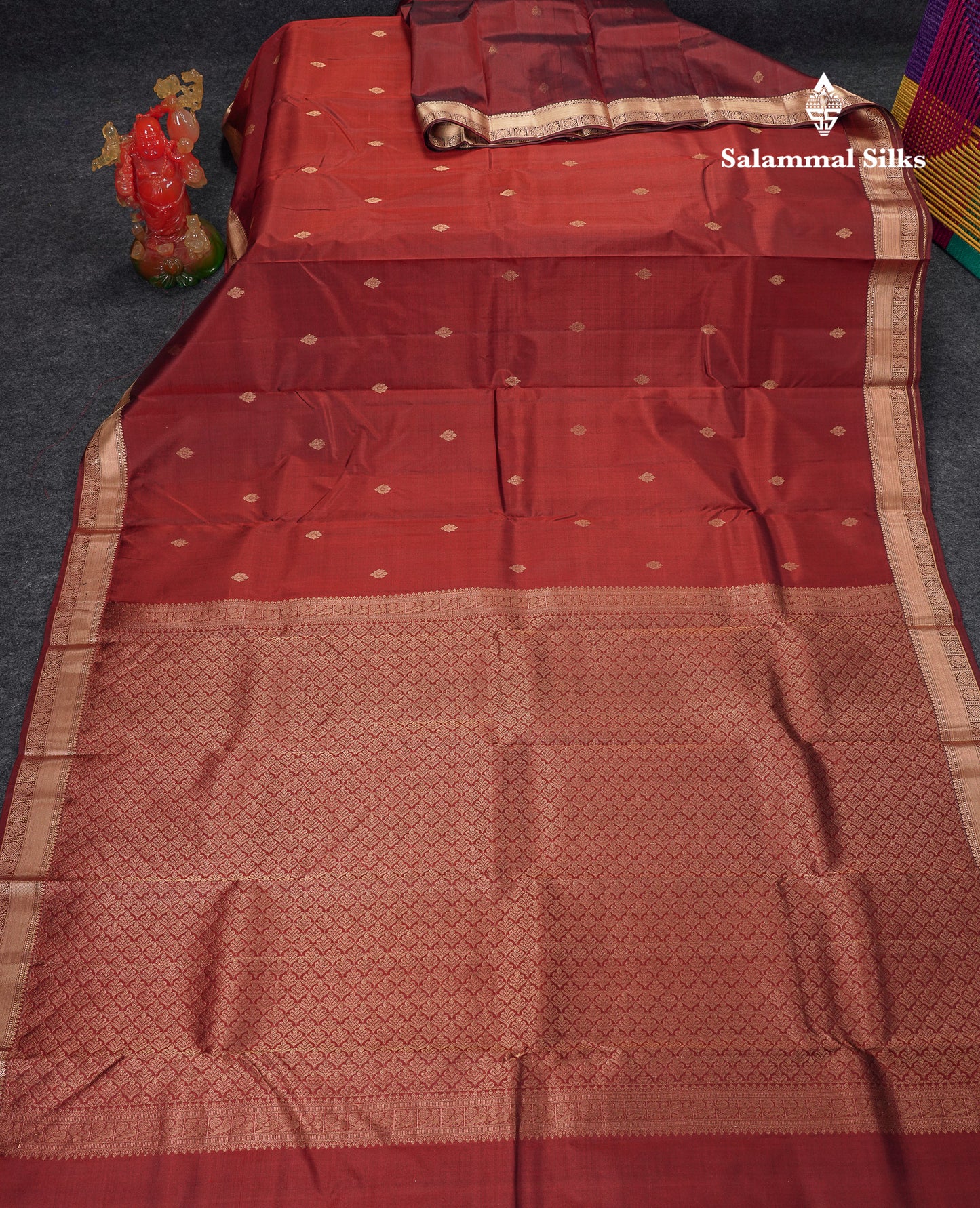 Beautiful Dark Maroon Pure Kanjivaram Silk Saree With Traditional Small Border