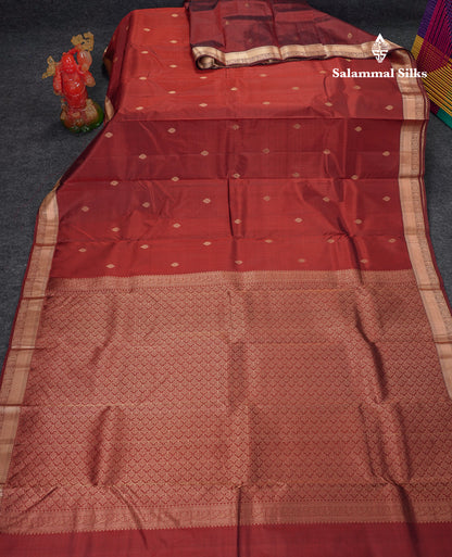 Beautiful Dark Maroon Pure Kanjivaram Silk Saree With Traditional Small Border