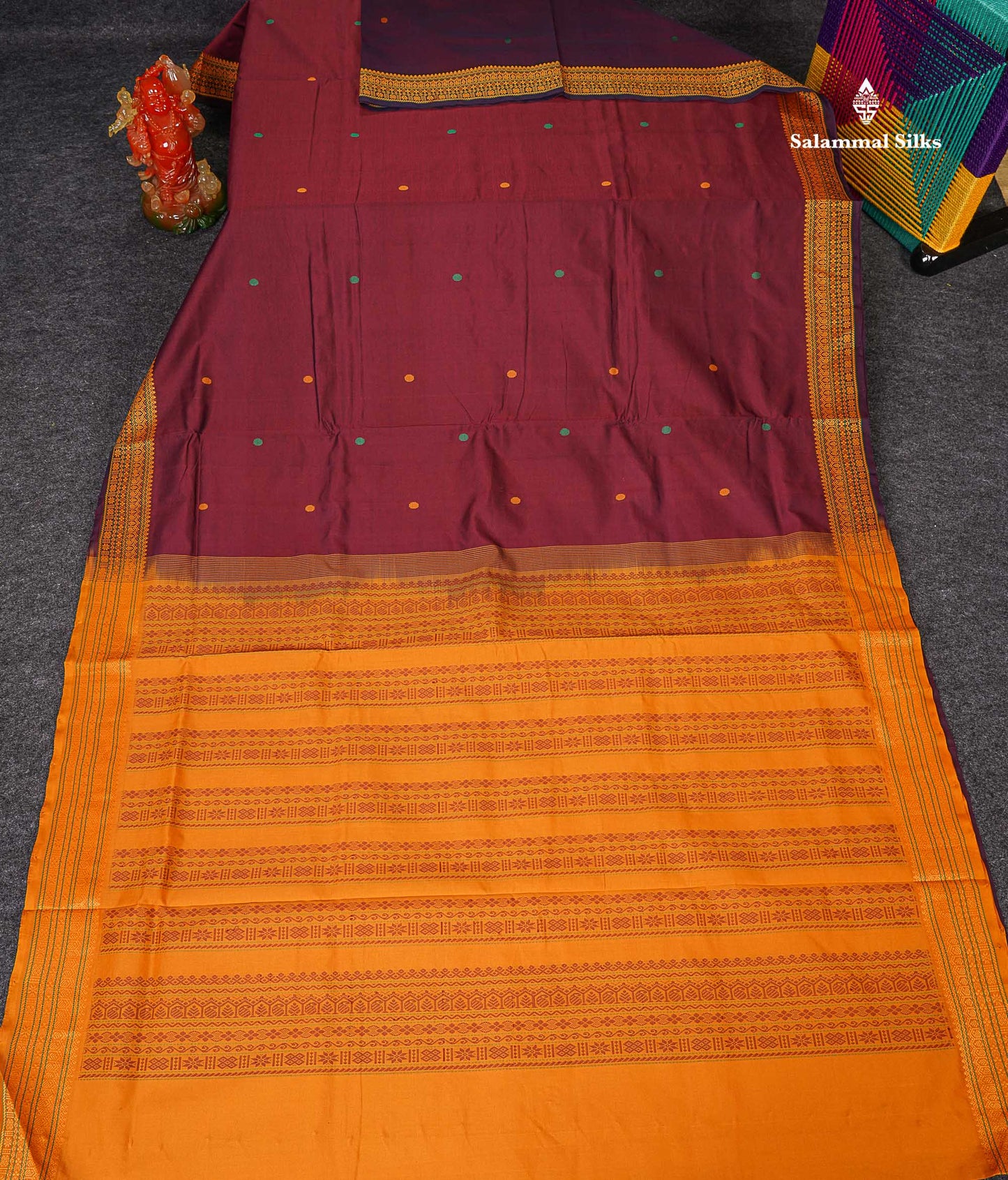 Full View Of Dark Maroon Semi Silk Cotton Saree 
