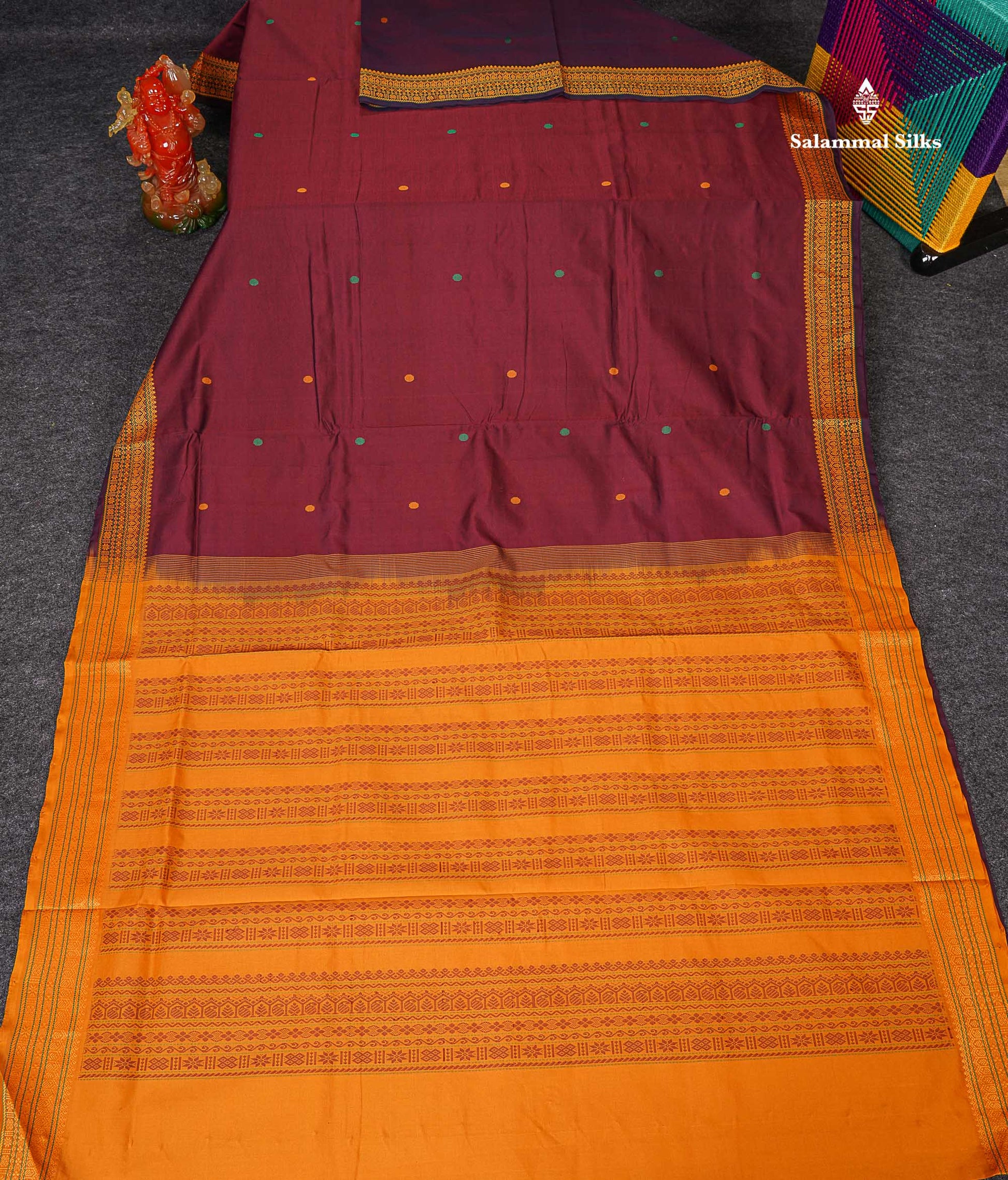 Full View Of Dark Maroon Semi Silk Cotton Saree 