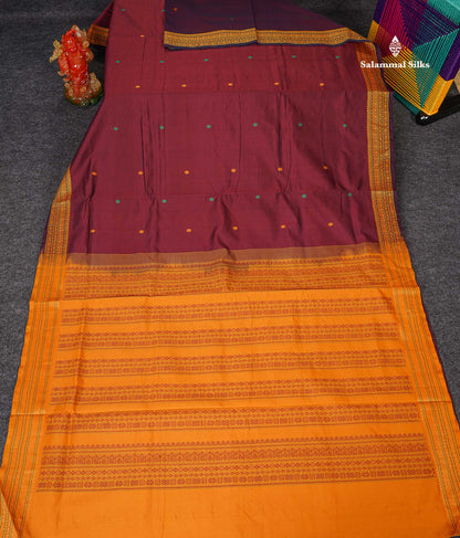 Full View Of Dark Maroon Semi Silk Cotton Saree 