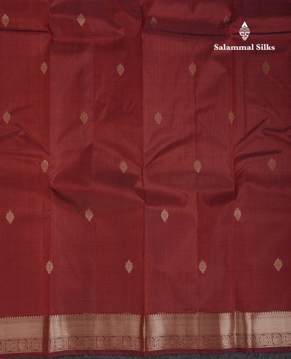 Beautiful Dark Maroon Pure Kanjivaram Silk Saree With Traditional Small Border