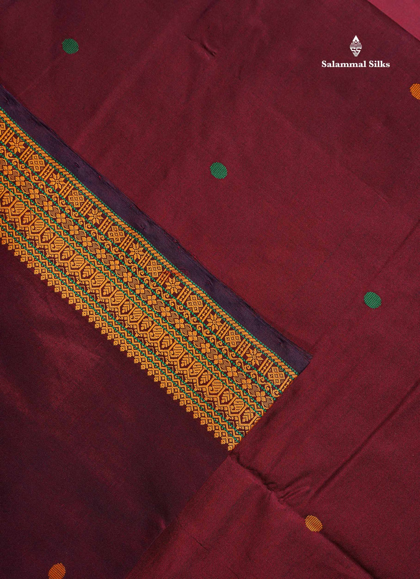 Semi Silk Cotton Saree - Dark Maroon Colour Body With Thread Work Border