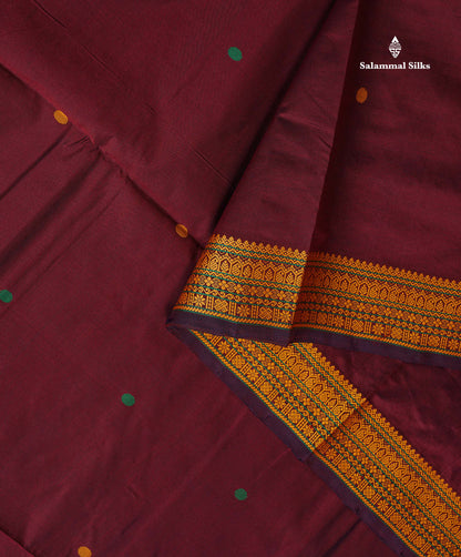 Semi Silk Cotton Saree - Dark Maroon Colour Body With Thread Work Border