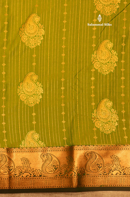 Bottle Green Colour Semi Silk Saree With Navy Blue Copper Zari Border