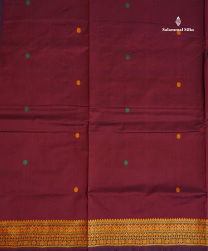 Thread Work Border Of Dark Maroon Semi Silk Cotton Saree 