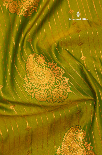 Bottle Green Colour Semi Silk Saree With Navy Blue Copper Zari Border