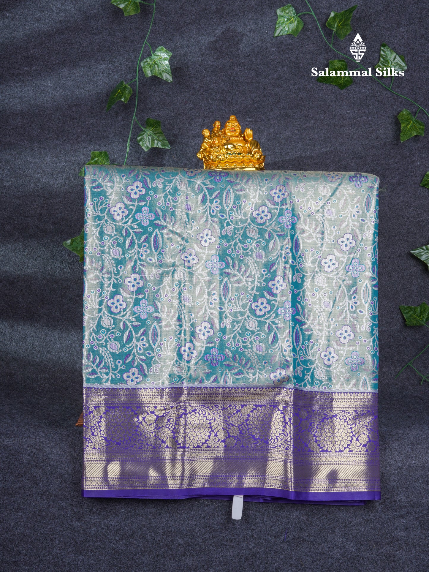 Semi Silk Pattu Pavadai Tissue ( Dual Tone Pastel Blue ) with Violet Blouse 27"