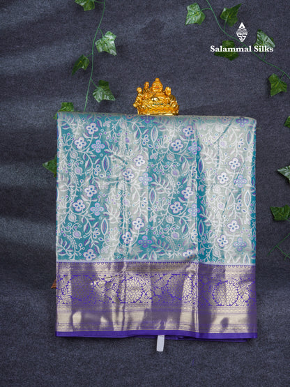 Semi Silk Pattu Pavadai Tissue ( Dual Tone Pastel Blue ) with Violet Blouse 27"