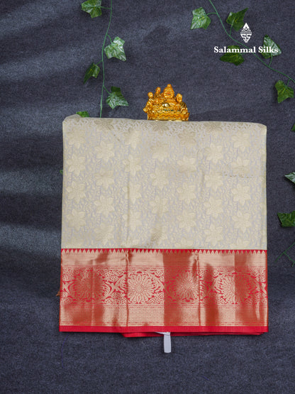 Semi Silk Pattu Pavadai ( Half White ) with Chilly Red Blouse 26.5"