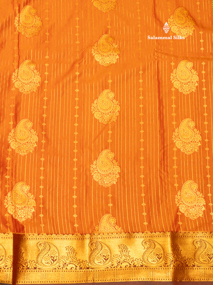 Bottle Green Colour Semi Silk Saree With Navy Blue Copper Zari Border