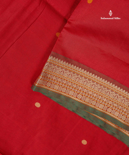 Semi Silk Cotton Saree - Chilly Red Colour Body With Thread Work Border