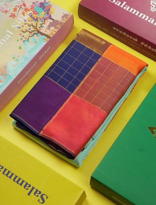 Light Ananda Korvai Pure Kanjivaram Silk Saree with Traditional One Side Multicolour Temple Border