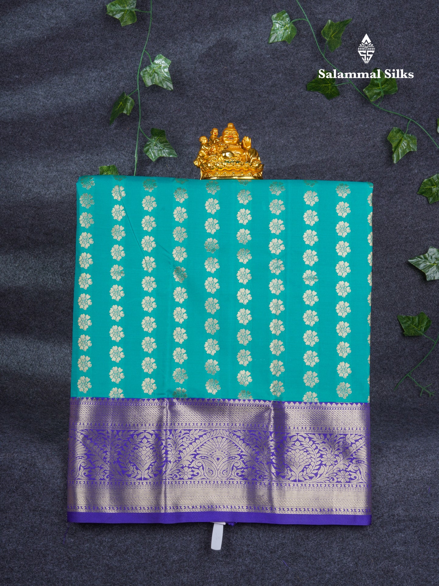Semi Silk Pattu Pavadai ( Sapphire Green ) with Navy Blue Blouse 27"