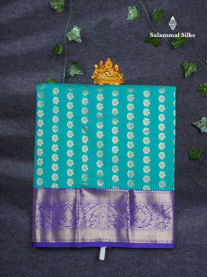 Semi Silk Pattu Pavadai ( Sapphire Green ) with Navy Blue Blouse 27"