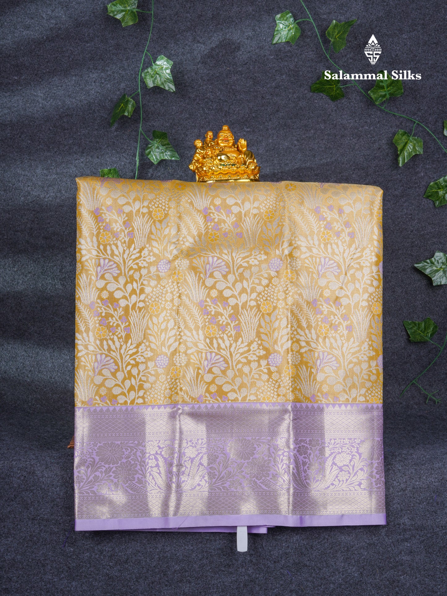 Semi Silk Pattu Pavadai Tissue ( Sandal ) with Light Lavender Blouse 27"