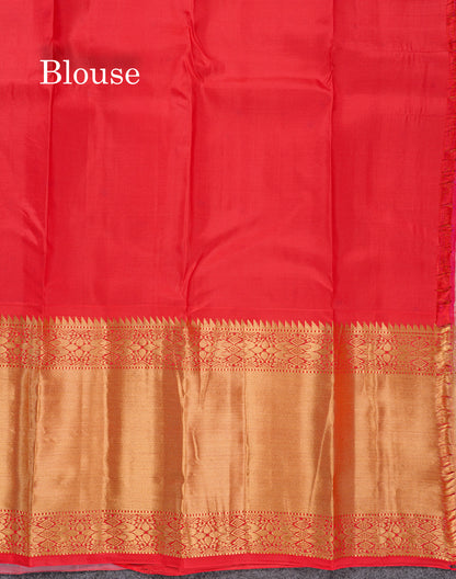 Light Rexona Pure Kanjivaram Silk Saree With Contrast Chilly Red Blouse