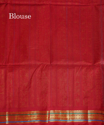 Pure Silk Cotton Saree - Half White Colour Body Checks With Butta & Traditional Small Border