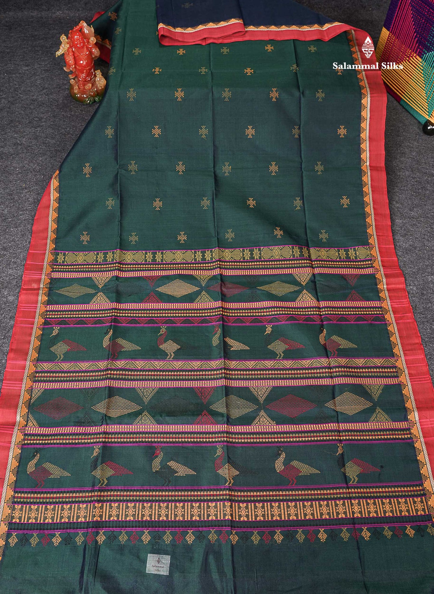 Pure Silk Cotton Saree - Dark Purple Colour Body Thread Butta & Traditional Border