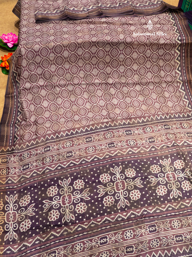 Violet Colour Printed Cotton Mix Saree With Blouse