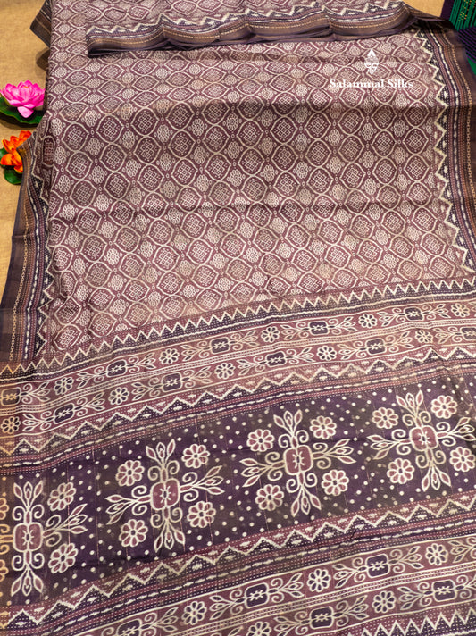 Violet Colour Printed Cotton Mix Saree With Blouse