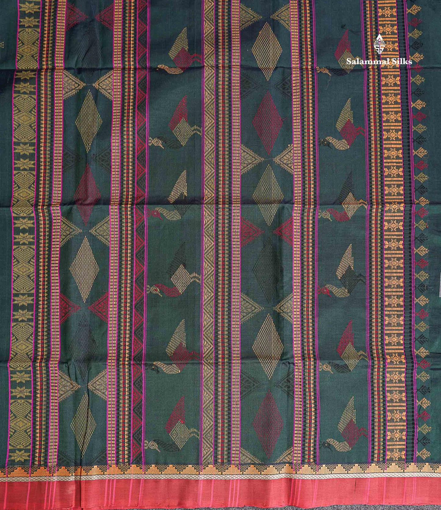 Pure Silk Cotton Saree - Dark Purple Colour Body Thread Butta & Traditional Border