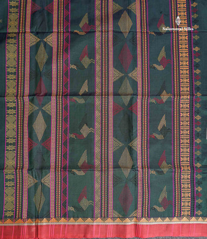 Pure Silk Cotton Saree - Dark Purple Colour Body Thread Butta & Traditional Border