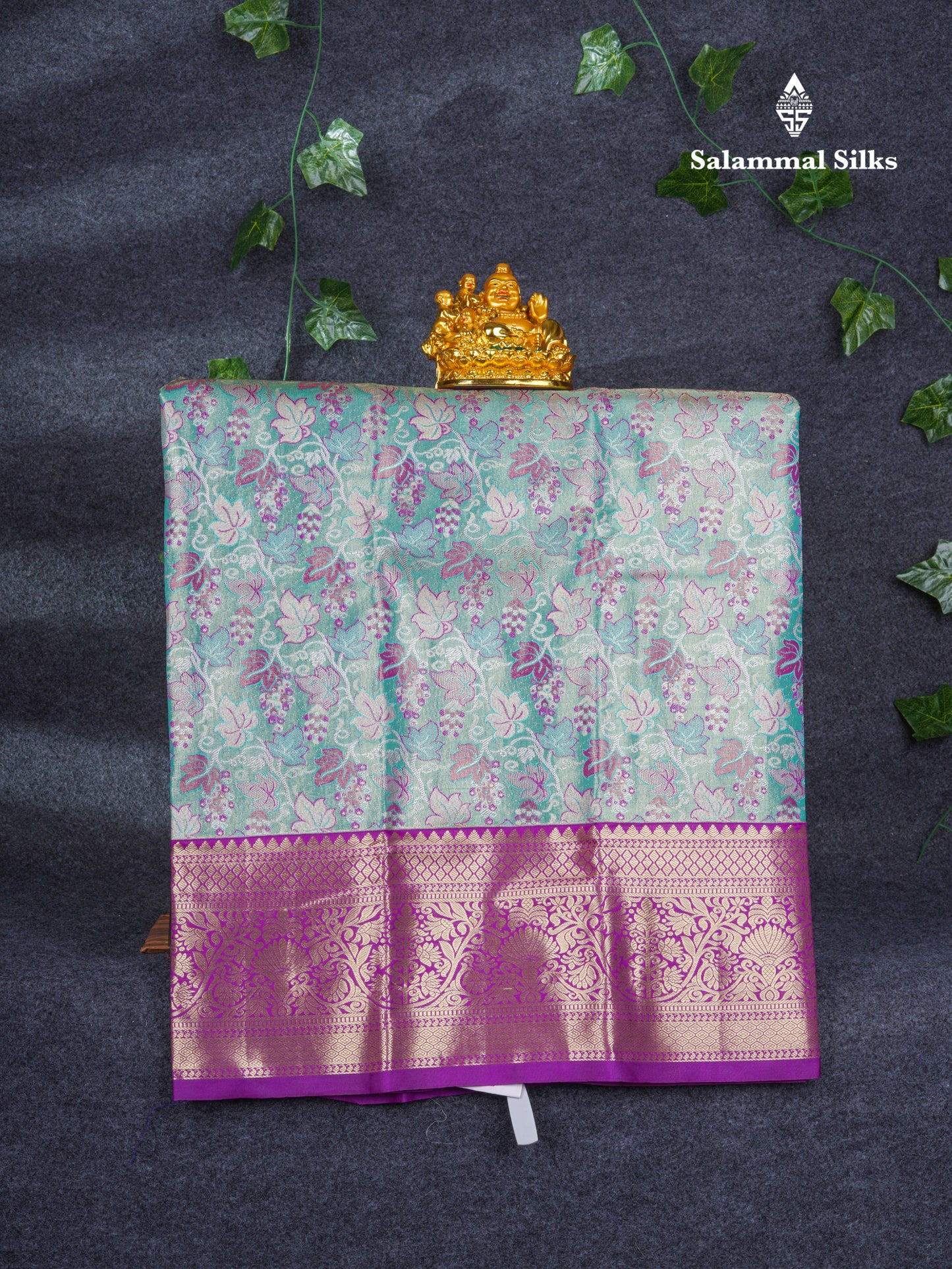 Semi Silk Pattu Pavadai Tissue ( Pastel Blue ) with Purple Blouse 27"