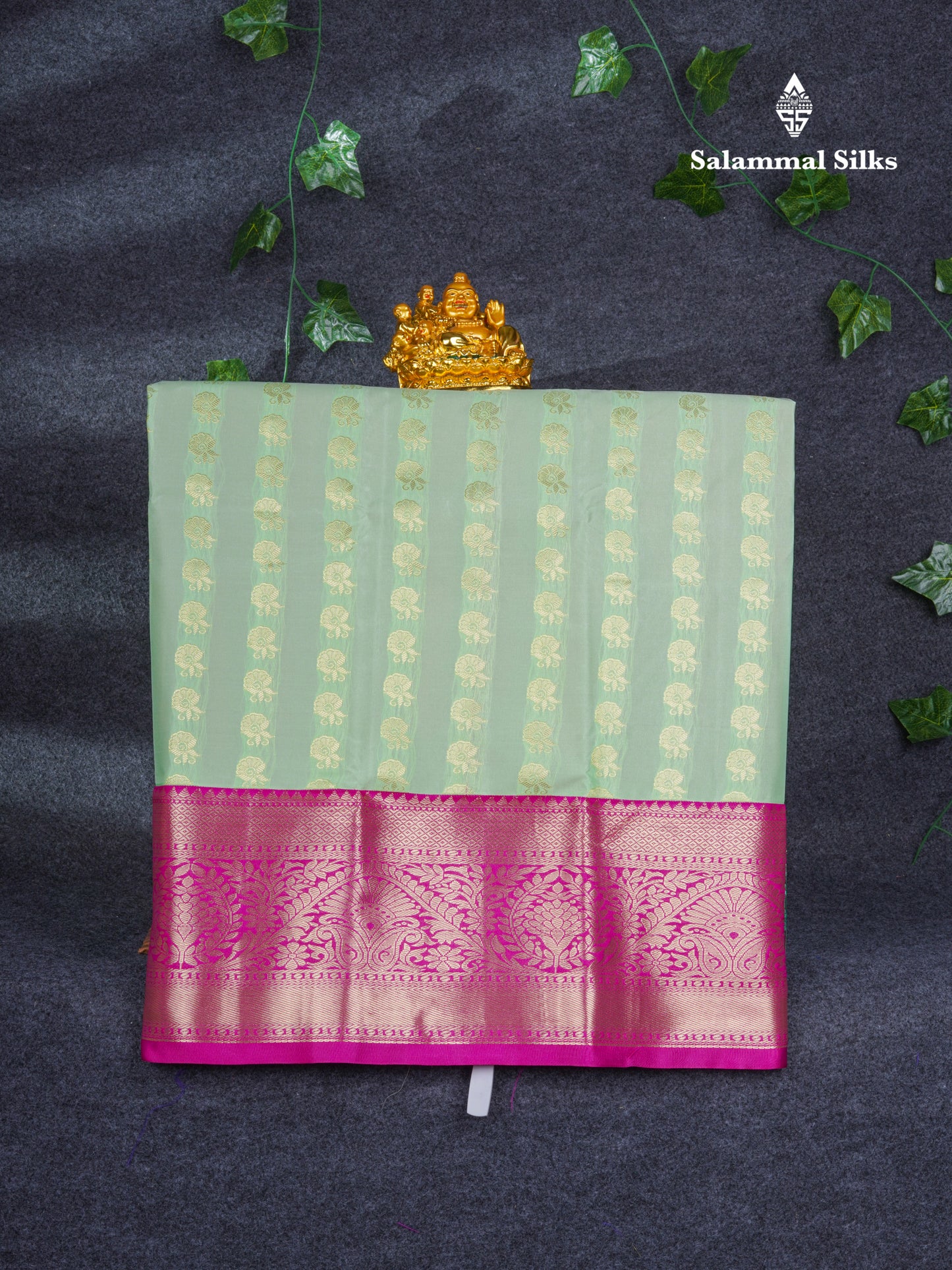 Semi Silk Pattu Pavadai ( Light Elaichi Green ) with Pink Blouse 26.5"