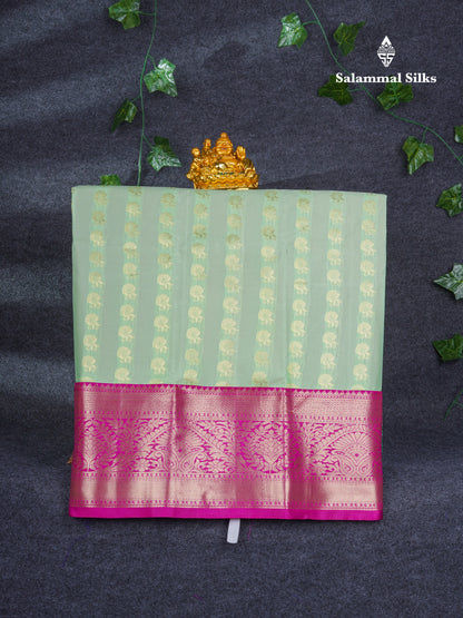 Semi Silk Pattu Pavadai ( Light Elaichi Green ) with Pink Blouse 26.5"