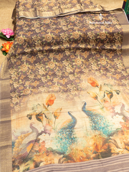 Violet Colour Linen Mix Fancy Saree With Tissue Border