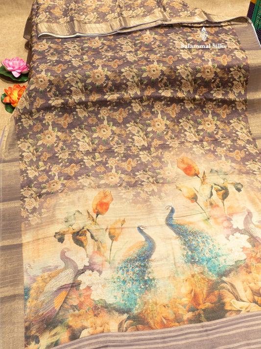 Violet Colour Linen Mix Fancy Saree With Tissue Border