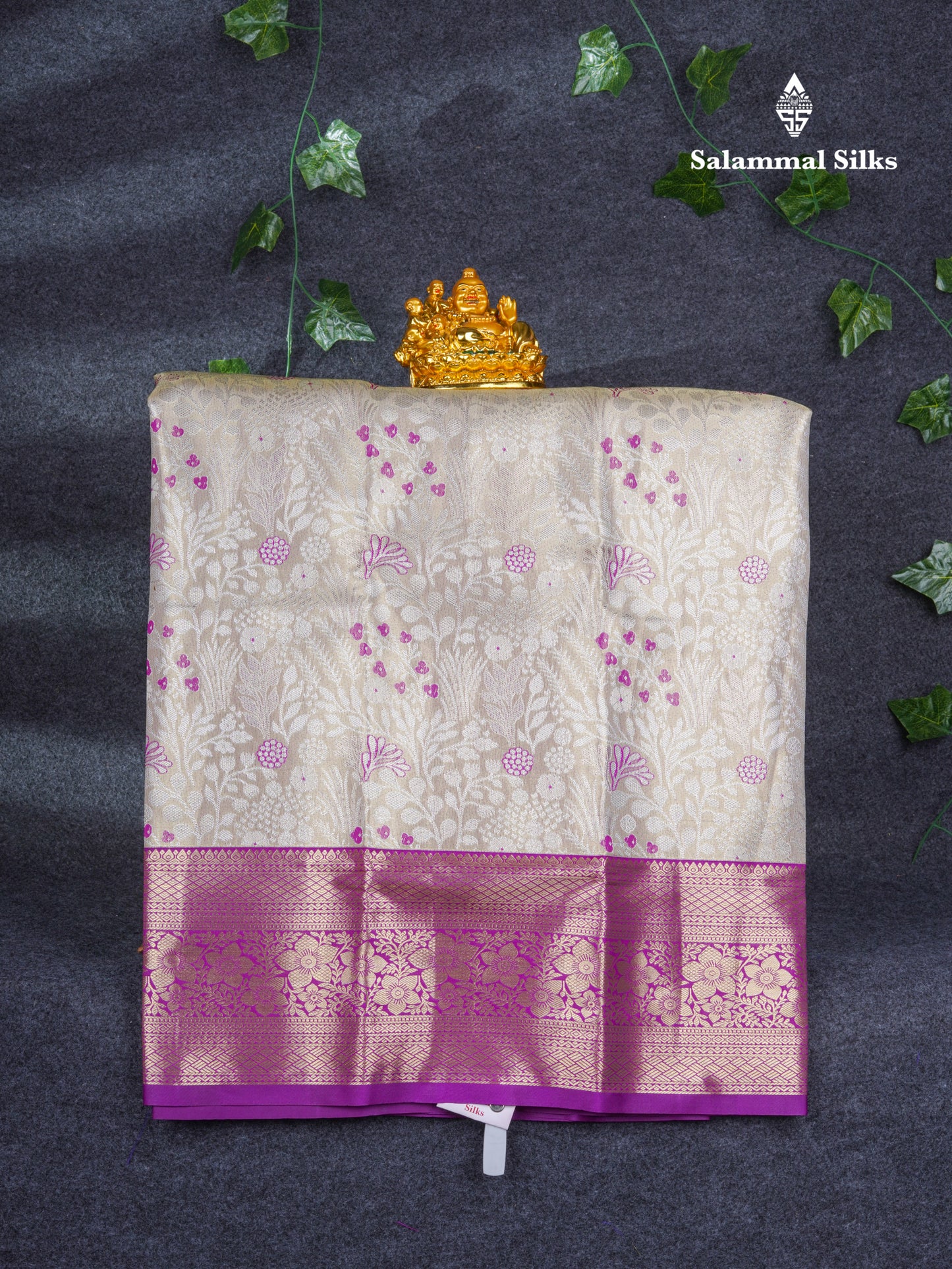 Semi Silk Pattu Pavadai Tissue ( Half White ) with Purple Blouse 27"