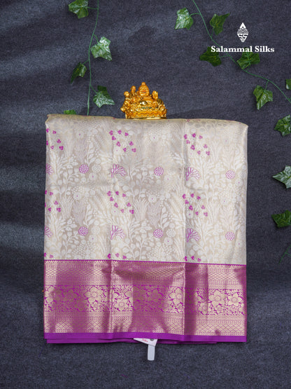 Semi Silk Pattu Pavadai Tissue ( Half White ) with Purple Blouse 27"