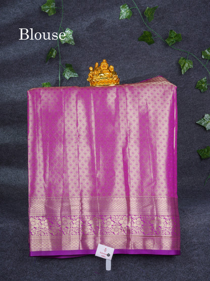 Semi Silk Pattu Pavadai Tissue ( Half White ) with Purple Blouse 27"