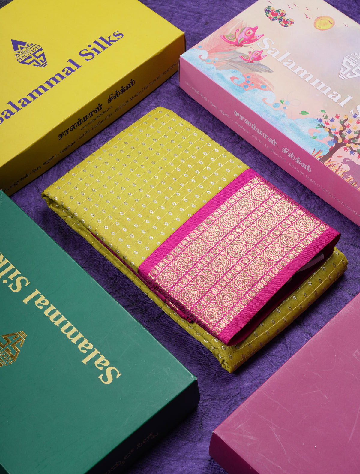 Beautiful Lemon Yellow Pure Kanjivaram Silk Saree With Contrast Pink Traditional Border