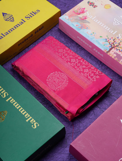 Beautiful Pink Fancy Pure Kanjivaram Silk Saree With Contrast Rexona Green Blouse
