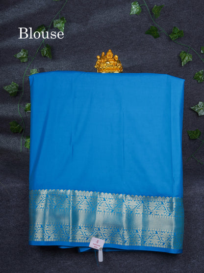 Semi Silk Pattu Pavadai ( White ) With Contrast Sky Blue Blouse 37"