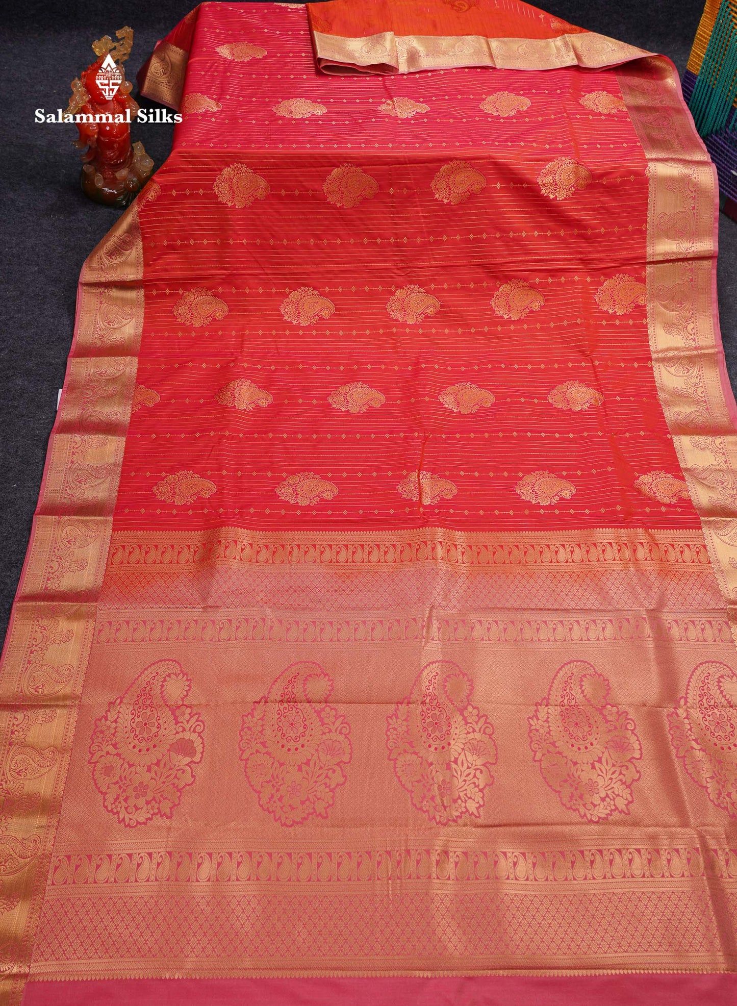 Beautiful Dual Tone Onion Pink Vertical Zari Line With Butta Semi Silk Saree With Contrast Light Blue Blouse