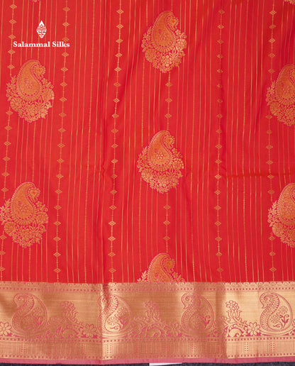Beautiful Dual Tone Onion Pink Vertical Zari Line With Butta Semi Silk Saree With Contrast Light Blue Blouse