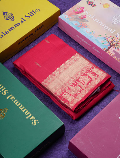 Beautiful Dual Tone Reddish Pink Pure Kanjivaram Pure Silk Saree with Traditional Pallaku Border