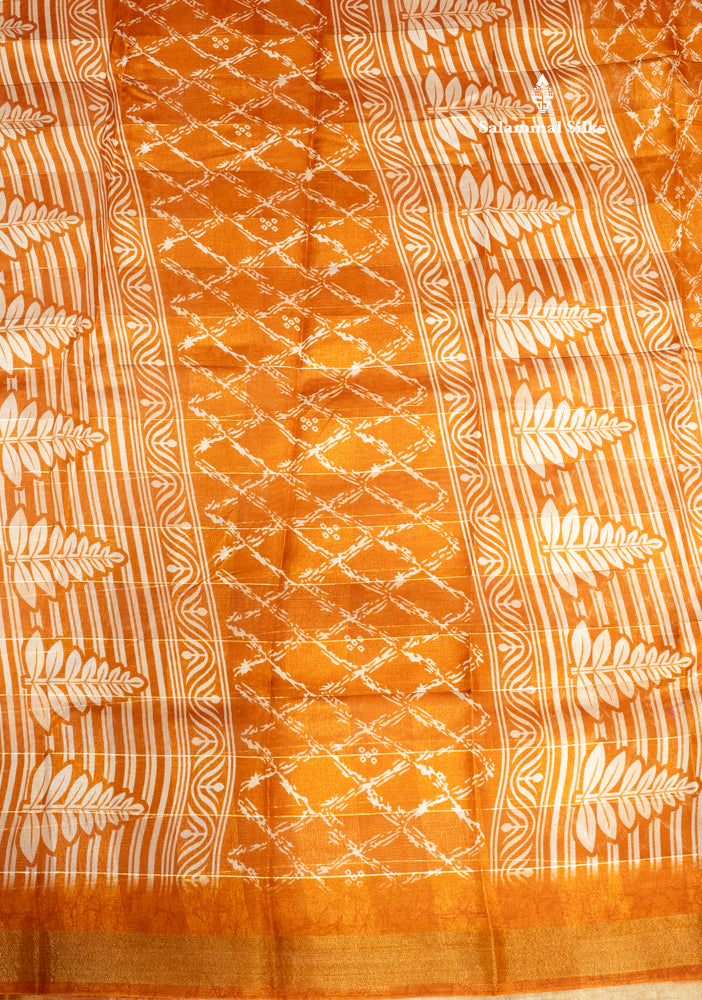 Peach Orange Colour Printed Cotton Mix Saree With Tissue Border